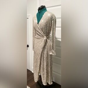 H&M Shimmering Gold Sequin Wrap Dress